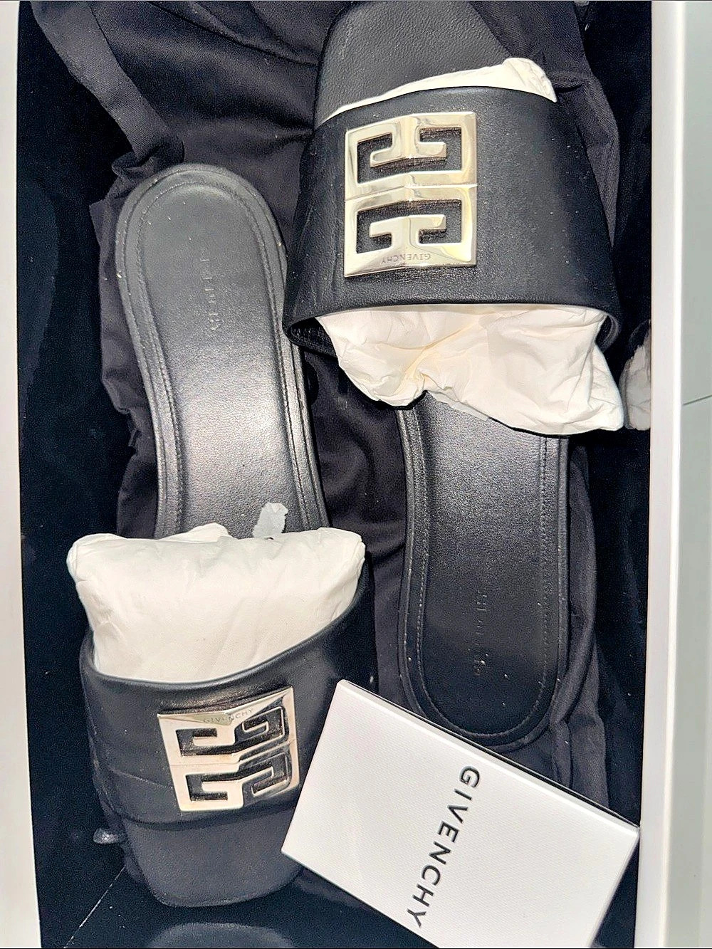 Givenchy 4G Flat Slide Sandals Black Buckle Mules